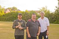 Winners Ben Stapleton with Cup(Mark Davies presented cup) and Peter Fielding (with £100 cheque)  winners  150TH OPEN